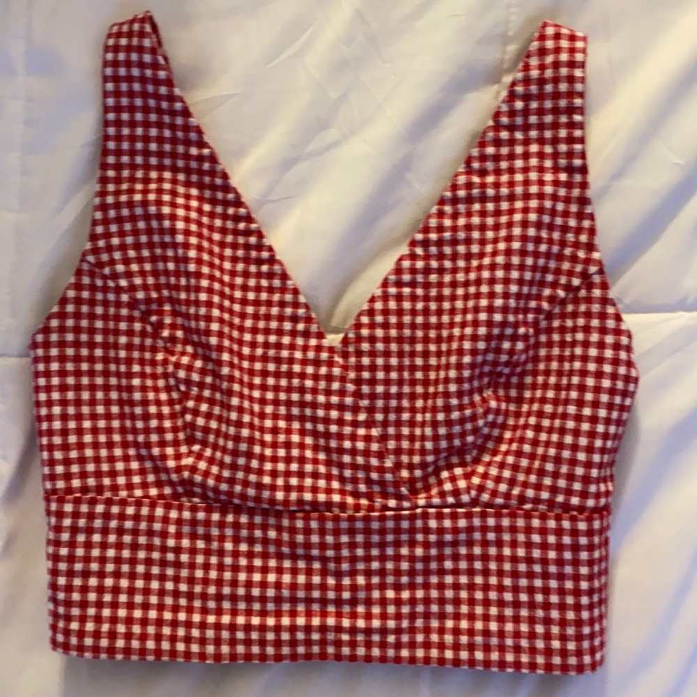 Red and white crop top